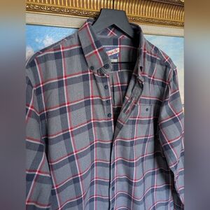 johnnie-O Gray and Red Plaid Flannel Large